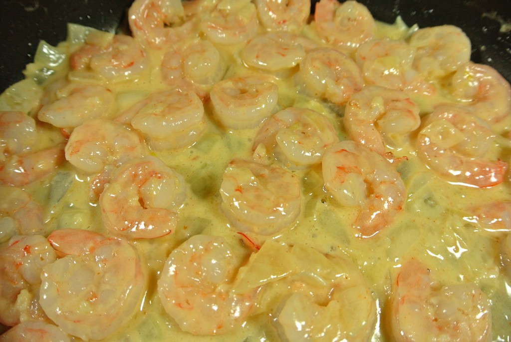 Cook the shrimp in the sauce for just a minute