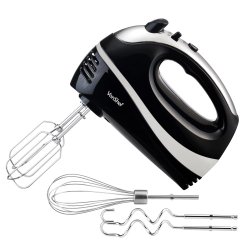 VonShef Professional 250 Watt Hand Mixer - Includes Chrome Beaters, Dough Hooks, Balloon Whisk + 5 Speed With Turbo Button