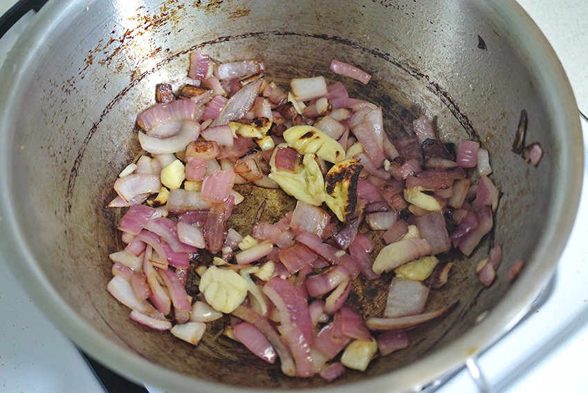Cook onions and garlic