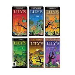 LILY'S Chocolate - Super Variety - 1 Of Each Flavor Creamy Milk, Almond, Coconut, Salted Almond Milk, Original, Crispy Rice - 3 Oz. (Pack of 6)