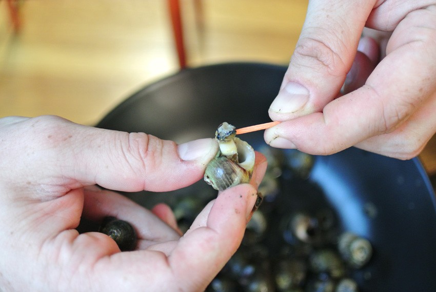 Boil and remove snails