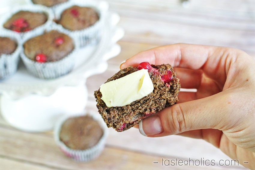 Currant Flaxseed Muffins with butter - low carb breakfast muffins