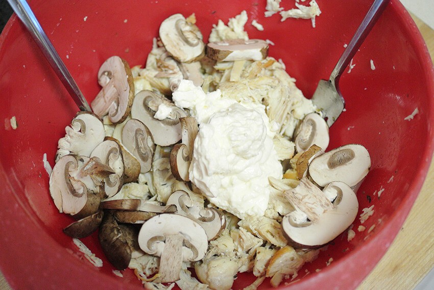 Add mushrooms and mayo