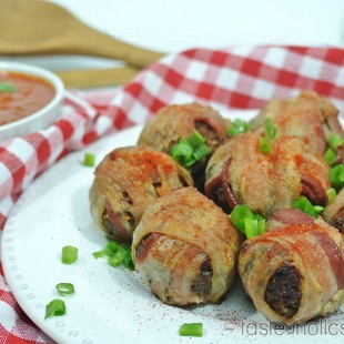 Keto Cheesy Pesto Stuffed Meatballs in Bacon