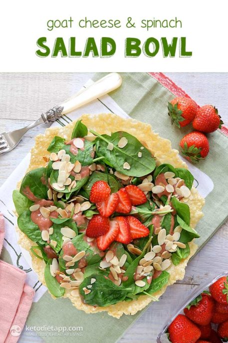 Low Carb Strawberry Goat Cheese and Spinach Salad Bowl