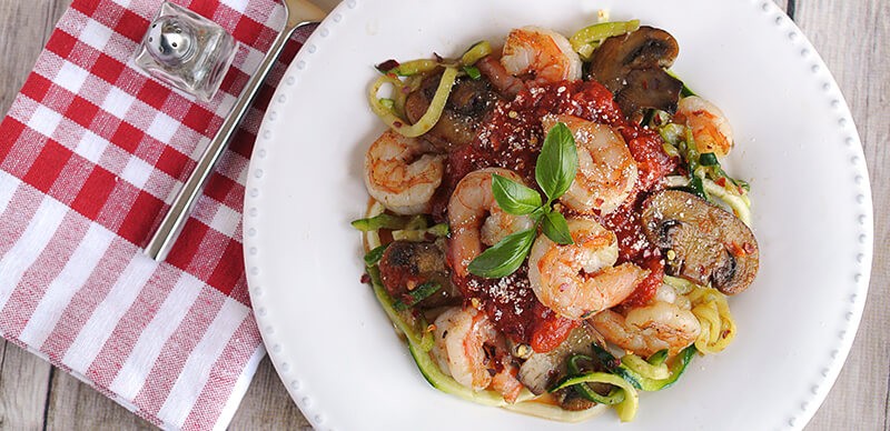 Keto Shrimp and Mushroom Zucchini Pasta