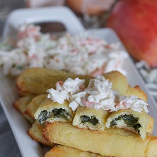 Cheesy Spinach Rolls with Apple Slaw