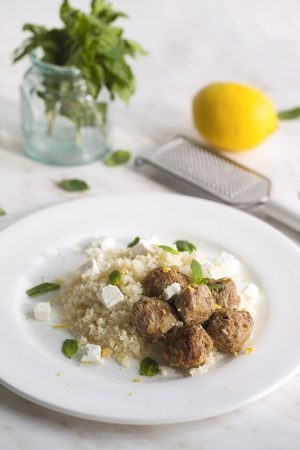 Keto Mediterranean Lamb Meatballs with Cauliflower Pilaf