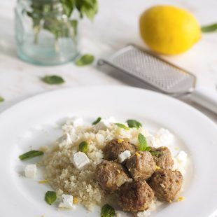 Keto Mediterranean Lamb Meatballs with Cauliflower Pilaf