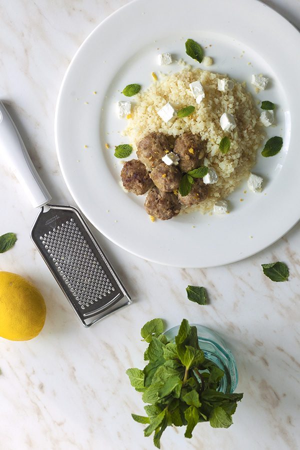 Low Carb Mediterranean Lamb Meatballs with Cauliflower Pilaf