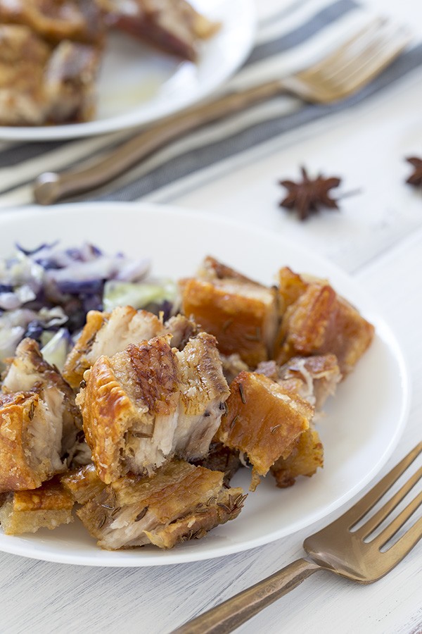 Keto Roasted Pork Belly Bites with Braised Cabbage