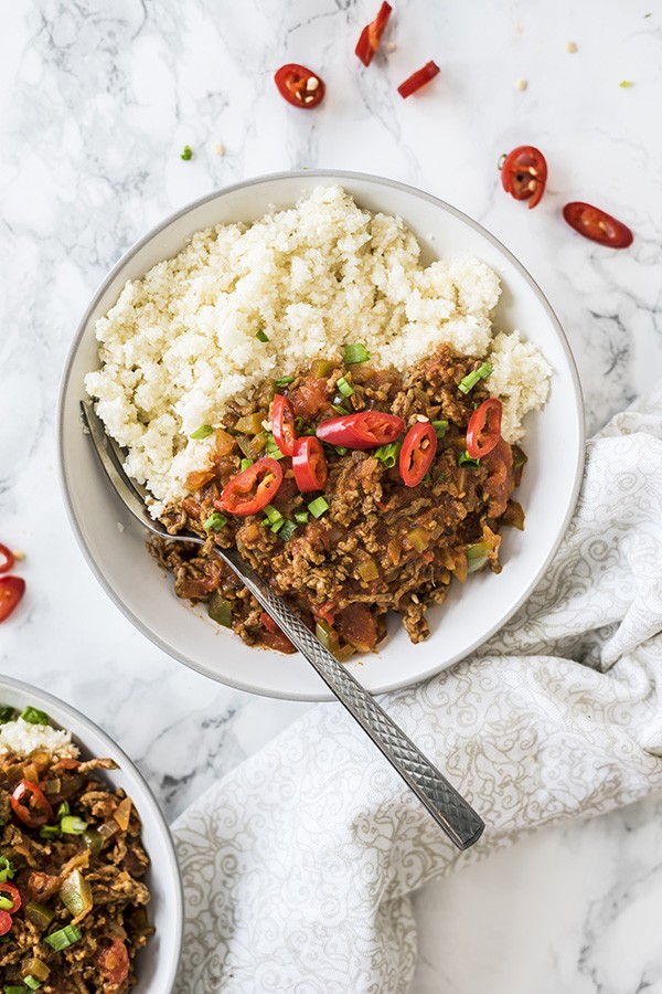 Keto Slow Cooker Chili with Cauliflower Rice