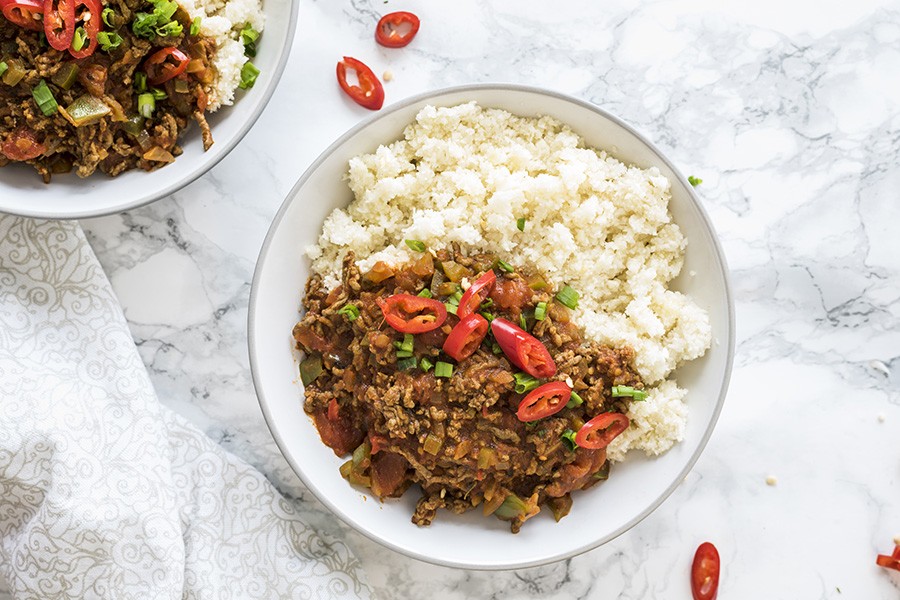 Low Carb Slow Cooker Chili with Cauliflower Rice