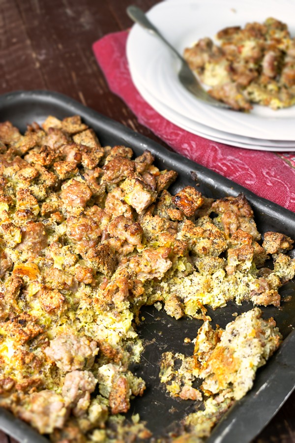 Low Carb Sausage and Cheddar Stuffing
