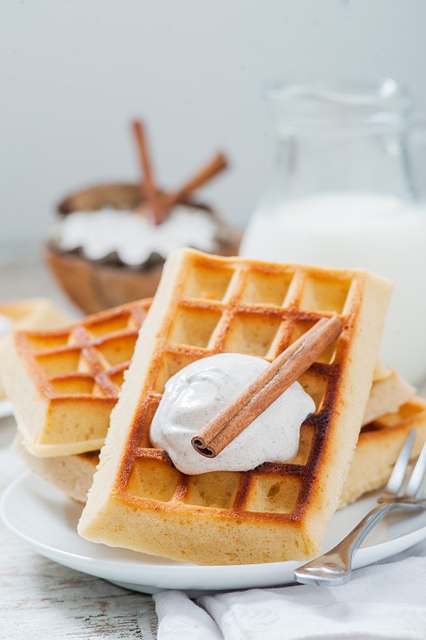 Low Carb Fluffy Waffles with Cinnamon Cream