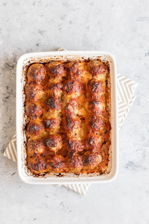 Keto Cheesy Meatball Casserole