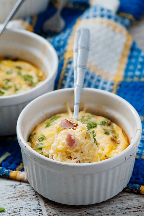 Low Carb Cheesy Ham and Chive Souffles