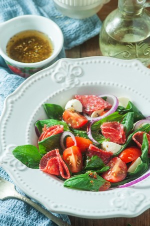 Keto Italian Spinach Salad with Pepperoni