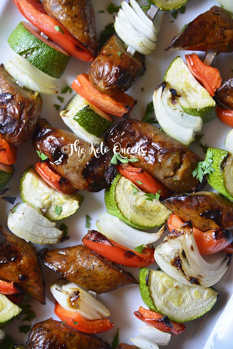 Keto Sausage Vegetable Kebabs with Easy Garlic Aioli