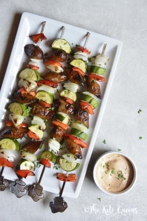 Keto Sausage Vegetable Kebabs with Easy Garlic Aioli