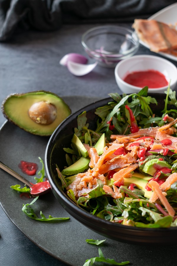 Keto Smoked Salmon, Arugula and Avocado Salad