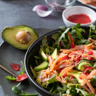 Keto Smoked Salmon, Arugula and Avocado Salad