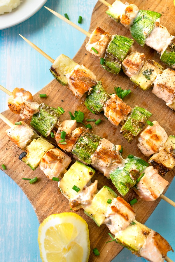 Keto Lemon Butter Grilled Salmon Kebobs