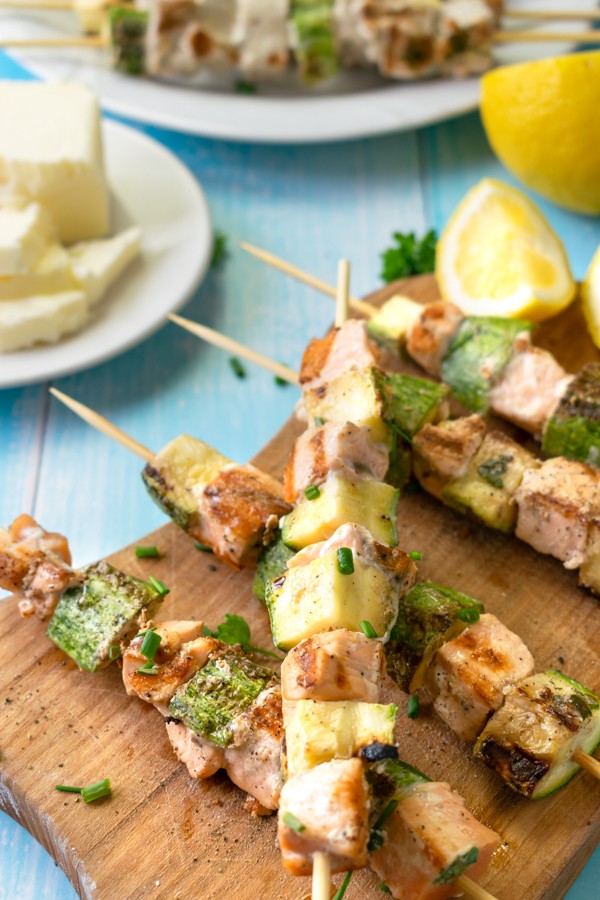 Low Carb Lemon Butter Grilled Salmon Kebobs