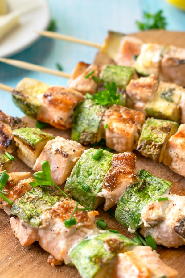 Keto Lemon Butter Grilled Salmon Kebobs