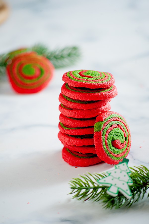 Low carb Red and Green Spiral Cookies