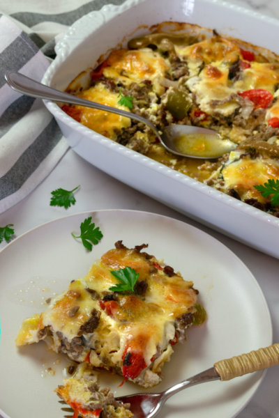 Keto Philly Cheesesteak Casserole